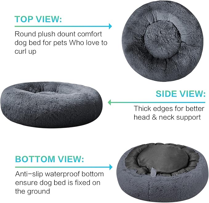 SAVFOX Calming Dog Bed, Anti Anxiety Dog Bed, Plush Donut Dog Bed for Small Dogs, Medium, Large & X-Large, Soft Fuzzy Comfy Dog Bed in Faux Fur, Cuddler Pet Bed, Washable, Multiple Sizes S-XL
