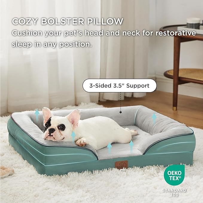 Bedsure Orthopedic Dog Bed Medium Size Dogs - Washable Medium Dog Cat Bed Waterproof, Comfort Pet Couch Sofa with Washable Removable Cover, Pets Bed with Nonskid Bottom, Washed Blue, 28"