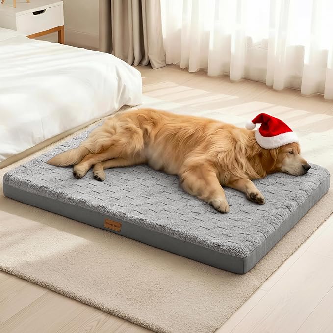 Patas Lague Orthopedic Dog Bed Large Sized Dog 36''X24'', Waterproof Soft Comfortable Egg Crate Foam Large Pet Beds Crate Mat with Removable Washable Cover and Nonskid Bottom, Grey