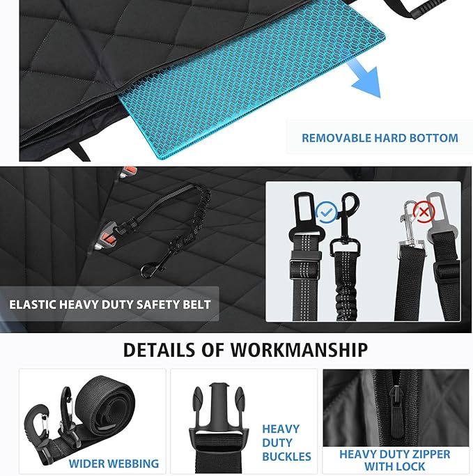 Back Seat Extender for Dogs-Mesh Window, Dog Car Seat Cover for Back Seat, 400lbs Capacity Hard Bottom, Waterproof Dog Hammock for Mid-Size Cars, SUVs, Trucks Black(52‘x24.8’)