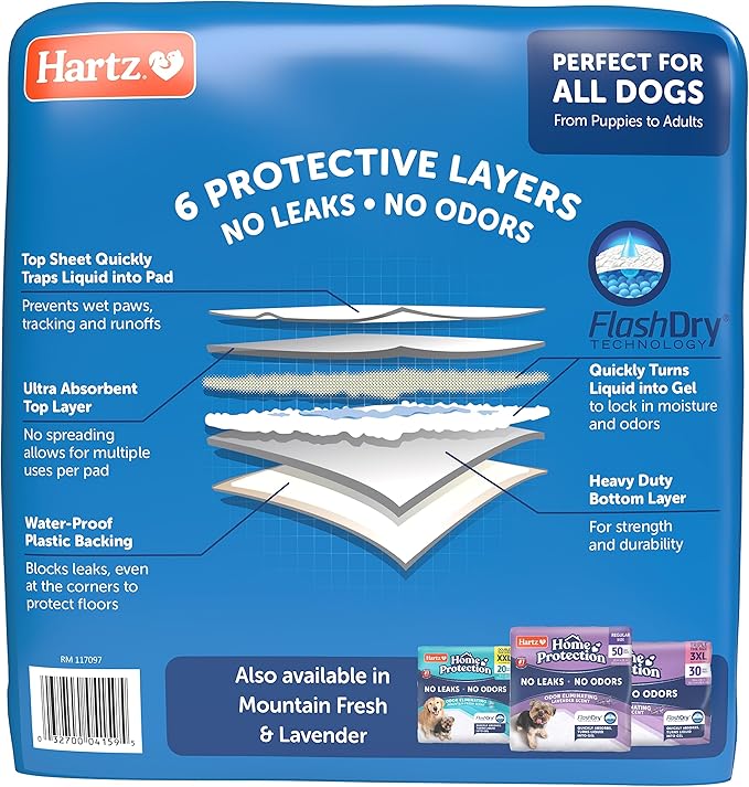 Hartz Home Protection Unscented Dog Pads, 50 count, Super Absorbent & Won't Leak, Odor Eliminating