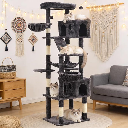 73" Multi-Level Cat Tree Tower for Large Cats with Scratching Posts, Condos, Perch, Hammocks & Toys, Large Cat Jungle Gym for Indoor Cats, Ideal for Multi-Cat Households, Dark Gray