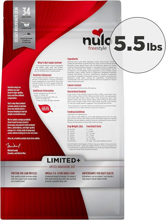 Nulo Freestyle Limited Ingredient Lamb Recipe Dry Kibble Dog & Puppy Food, 5.5 Pound Bag