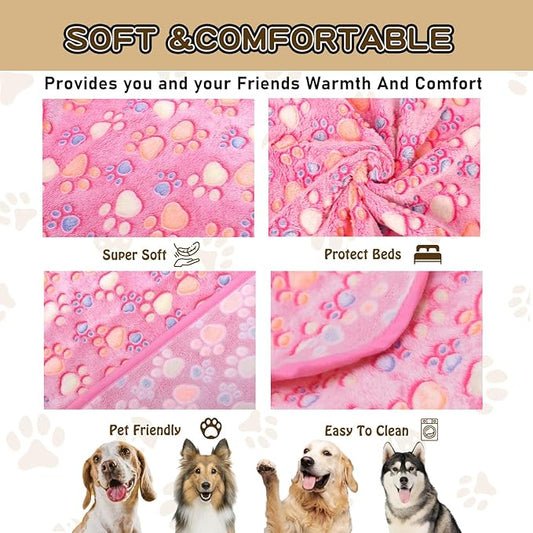 Rezutan Upgraded Dog Blankets for Large Dogs, Dog Cat Blankets Washable 40" x 50", Soft Pet Mat Throw Cover for Kennel Crate Bed, Cute Paw Pattern, Dog Blanket, Pet Blanket （1 Pack Pink）