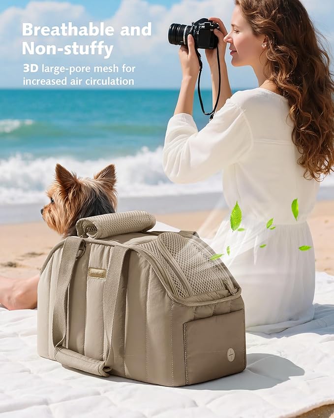 Pecute Dog Purse Carrier, Lightweight Dog Carriers for Small Dogs with Large Pockets, Dog Soft-Sided Carriers up to 9lbs, Pet Carrier for Puppy Cat Rabbit, Suitable for Travel, Subway, Khaki