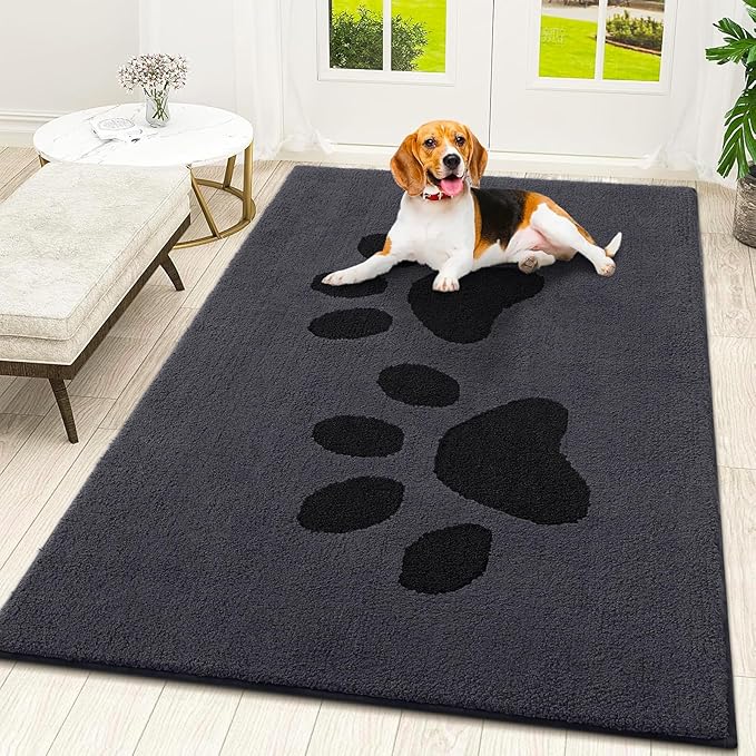 Smiry Dog Door Mat for Muddy Paws 48x32, Dirt Trapper Non Slip Washable Indoor Doormats, Absorbent Entryway Carpet for Inside Floor, Black
