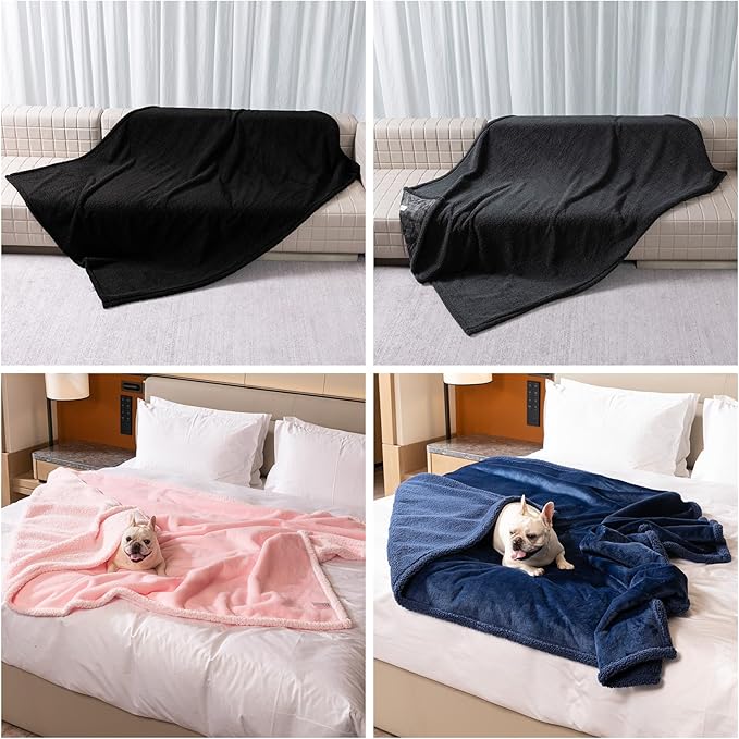 Waterproof Dog Blanket for Bed Covers Reversible Big Pet Puppy Blankets Leakproof Sofa Couch Washable Sherpa Fleece Covers Winter Cat for Warm-L-65x57in
