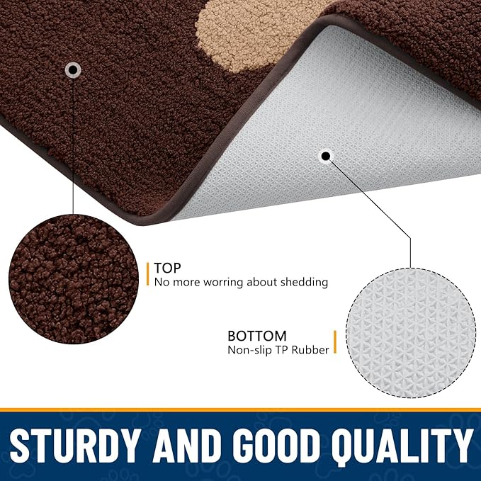 Smiry Dog Door Mat for Muddy Paws 48x30, Dirt Trapper Non Slip Washable Indoor Doormats, Absorbent Entryway Carpet for Inside Floor, Brown