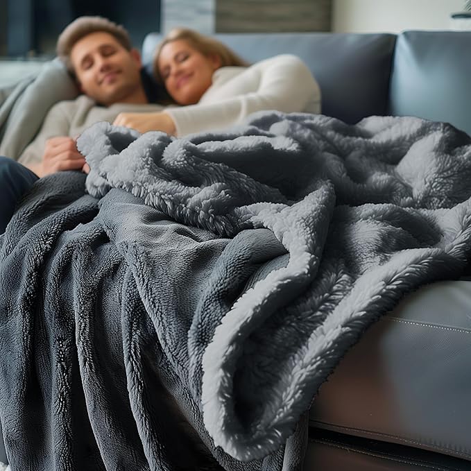 Waterproof Queen Size Blanket - Sherpa Fleece Reversible Throw, Soft Warm Leak-Proof Bed & Couch Protector for Kids, Pets & Everyday Spills (Charcoal Grey/Silver Grey, Queen 90x90)