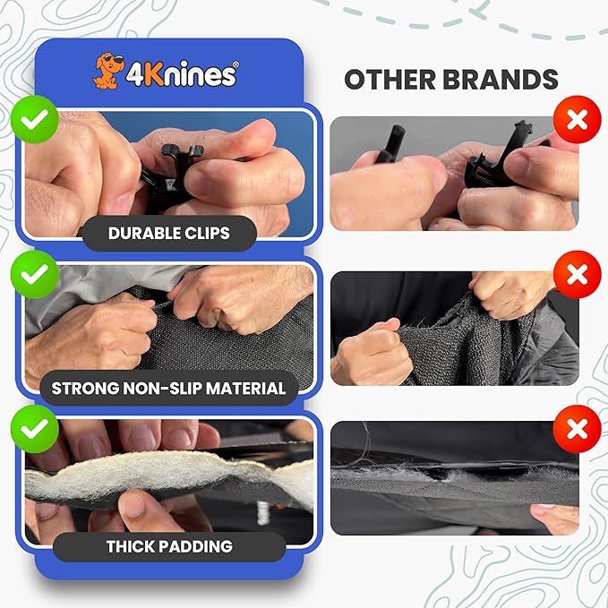 4Knines Hard Bottom Back Seat Extender for Dogs – Waterproof Dog Car Seat Cover – Heavy Duty Backseat Protector for Cars, SUVs, Trucks – Built-in EZ Open Door Protector (Patent Pending) Grey, Regular