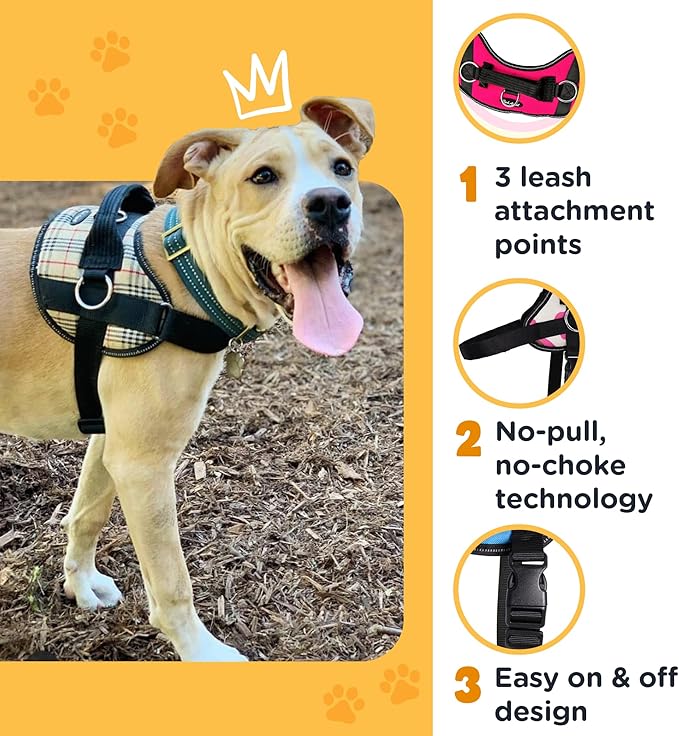Bark Appeal Pink Camo No-Pull Dog Harness for Medium to Large Sized Pets – Adjustable, Reflective Vest with 3 Leash Clips for Added Control, Easy Walks & Training – Large