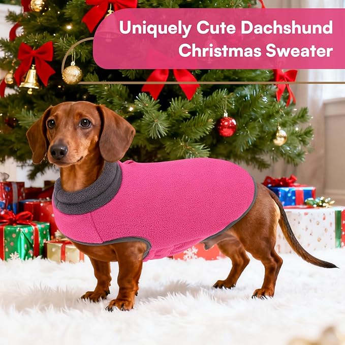 Queenmore Dog Sweater, Soft Fleece Vest Dog Jacket with Elastic Stretchable, Warm Turtleneck Pullover Design for Boy Girl Pet, Dachshund,Doggie, Cat, Kitten Chihuahua Bulldog Pug Beagles (Pink, 2XL)