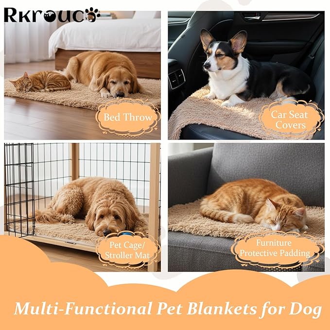 Pets Bed Blanket Dogs Reversible Soft Dog Throw Blankets Cats Mat Sleeper Fuzzy Pet Couch Covers Washable Cat Puppy Cover for Beds Car Sofa Travel Double Sided Furniture Protection (Light Brown,M)