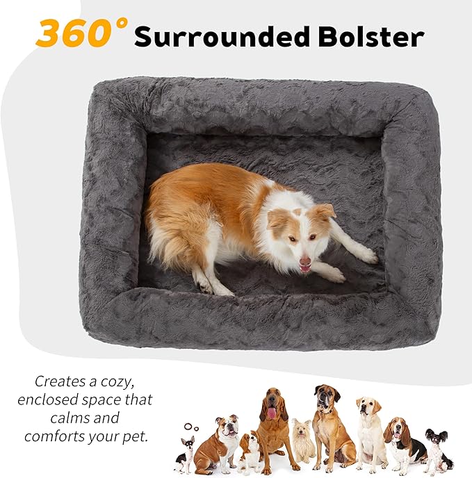 Memory Foam XL Dog Bed for XLarge Sized, Extra Large Orthopedic Dog Sofa with Sides and Waterproof Liner, Washable Bolster Pet Bed Couch with Removable Cover, 60x43x13 Inch, Dark Grey