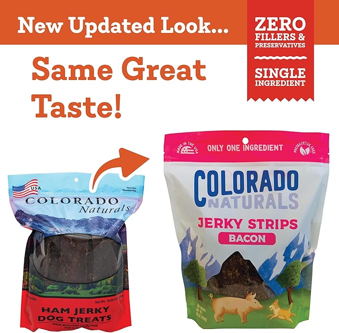 Colorado Naturals Bacon Jerky Strips Dog Treats, 16 oz – All-Natural, Made in USA, No Fillers or Preservatives – Great Source of Protein