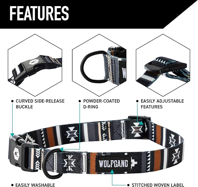 Wolfgang Heavy Duty, Adjustable Dog Collar with Quick Release Nylon Buckle for Walking & Training, NewMoon Print, Large