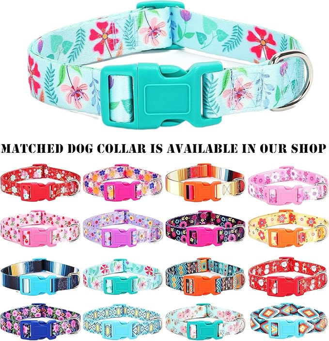 Moonpet Step in Dog Harness Leash Set- All Weather Reflective No-Pull Floral Pattern Padded Mesh Vest Harness for Cats Puppy Extra-Small Small Medium Large Dogs - Verdure Flower - S