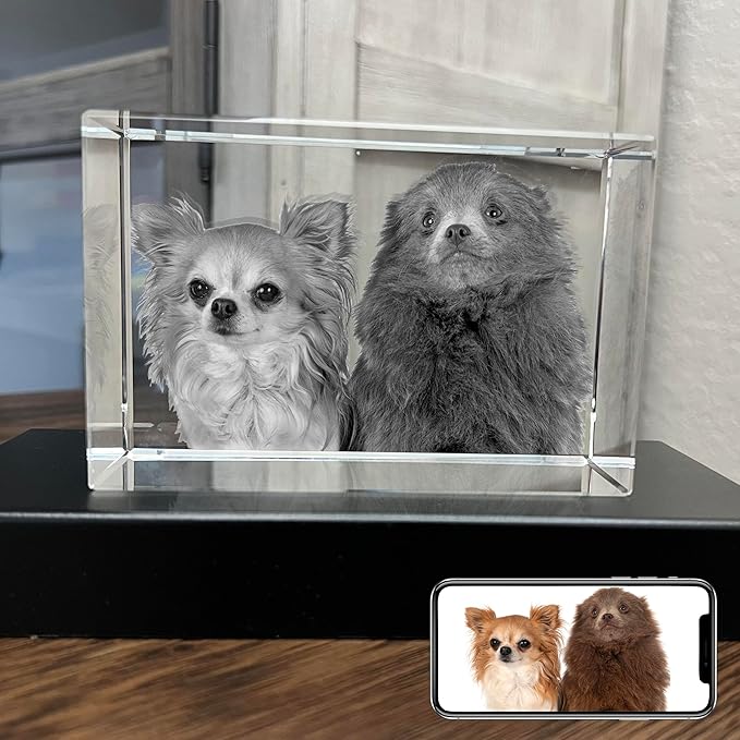 for pet Lovers, Personalized Dog, Cat Memorial Gifts for Pet Owners. Gift Box Included, Customized Laser Etched Crystal Photo (Large Landscape)