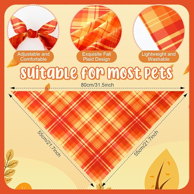 Abbylike 50 Pcs Thanksgiving Dog Bandanas Bulk Plaid Bandanas for Dogs Triangle Kerchief Bib Scarf for Pets Fall Costume Photo Props Accessories Pet Shops Groomers, 25 Styles (31.5 x 21.7 x 21.7)