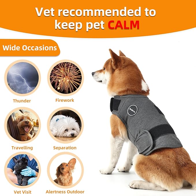 Dog Anxiety Jacket, Skin-Friendly Dog Calming Shirt - Dog Coat for Thunder, Fireworks, Vet Visits and Separation - Keep Pet Calm Without Medicine & Training, Dark Grey, XX-Large