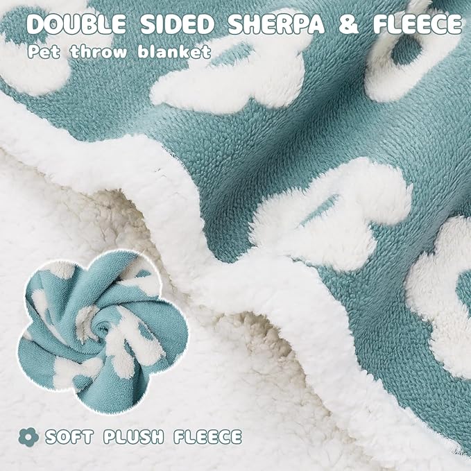 Luciphia Waterproof Pet Blanket for Medium Large Dogs Washable Fluffy Thick Jacquard Shag Fleece Warm Sherpa 3D Textured Flower Print for Cats Puppy Couch Protection (Blue,40x28 inches)