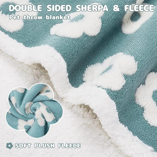 Luciphia Waterproof Pet Blanket for Medium Large Dogs Washable Fluffy Thick Jacquard Shag Fleece Warm Sherpa 3D Textured Flower Print for Cats Puppy Couch Protection (Blue,85x57 inches)