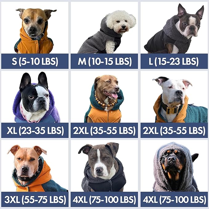 Spark Paws Reversible Fleece Dog Jacket, Hooded Sweater Vest, Warm Coat for Winter - Suitable for Small Medium Large XL XXL Dogs - Black and Grey - M