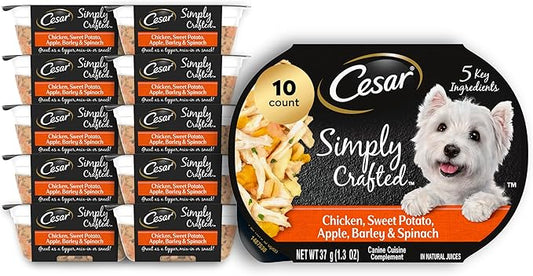 Cesar Simply Crafted Adult Wet Dog Food Meal Topper, Chicken, Sweet Potato, Apple, Barley & Spinach, 1.3 oz., 10 Count (Pack of 1)