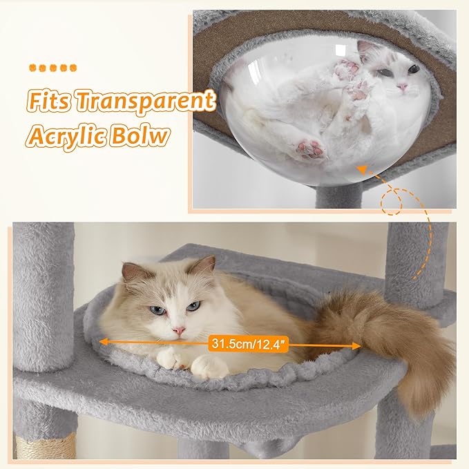 Floor to Ceiling Cat Tree Corner Cat Tower with Adjustable Height 88.9-109 inches (226-279cm) with Large Hammocks,Condo,Multi Platforms and Scratching Post for Indoor Cats-Gray Dual Posts