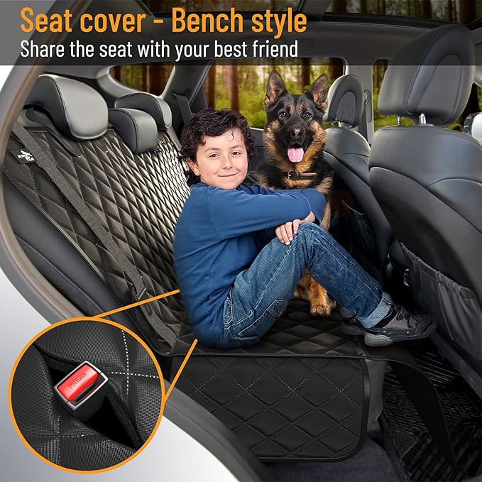 Active Pets Dog Car Seat Cover for Back Seat, Waterproof Pet Protection Hammock, SUV Truck Car Backseat Protector with Safety Features, XL, Black