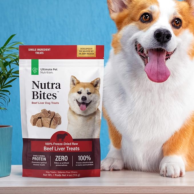 ULTIMATE PET NUTRITION Nutra Bites Freeze Dried Raw Single Ingredient Training Treats Food Topper for Dogs, 4 Ounces, Beef Liver