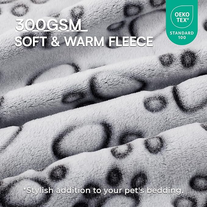 Luciphia Premium Soft Dog Blanket for Small Medium Large Dogs Washable 300GSM Fluffy Warm Fleece Puppy Cat Paw Print Pet Flannel Grey Paw M(30"x20")