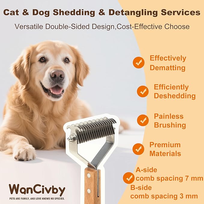 Undercoat Rake Dog Brush Dematting Comb cat shedding tool Dematting Tool Pet Brush Efficiently Detangle and Groom Coats for Large Medium Small Dogs and Cats Comb for Grooming Premium (2 in 1)