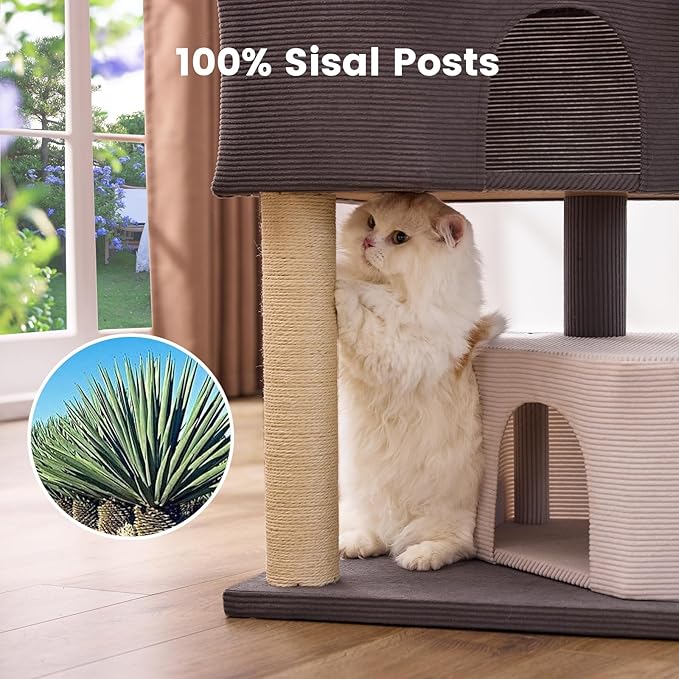 Gardner Pet 41" Tall Cat Tree Corduroy for Medium-Large Cats, Heavy Duty Cat Tower with 2.8in Posts & Washable Top Perches, Space-Saving Cat Furniture for Apartments, Easy to Assembly