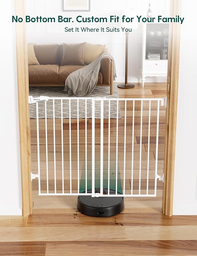 Babelio Baby Gate for Stairs, Kitchen & Doorways, No Bottom Bar| Easy Installation| One-Handed Operation| Auto-Close| Hardware Mount (Drill Needed) Safety Dog Gate (White-B17, 29-49" W, 28" H)