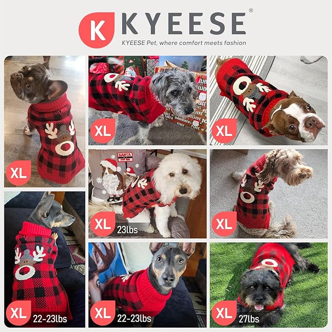 KYEESE Dog Christmas Sweater with Snowman Design, Turtleneck Dog Sweater for Small Dogs, Red Buffalo Plaid Knitwear with Leash Hole, Soft Cozy Pet Clothes for Cold Weather, X-Large