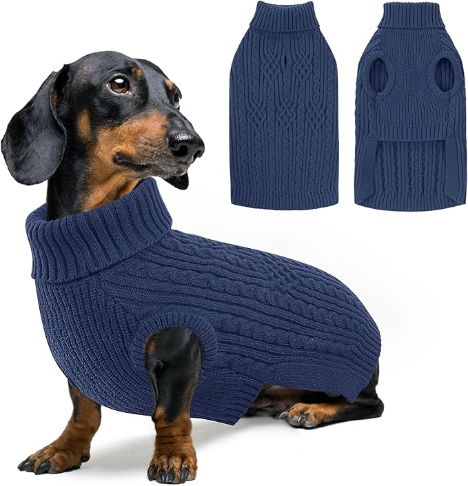 SUNFURA XS Dog Sweater, Puppy Sweaters for Small Dogs Girl Boy, Dog Christmas Sweater Turtleneck Kintwear, Thanksgiving Knitted Sweatshirt Warm Chihuahua Clothes for Fall Winter, Bluish Grey X-Small