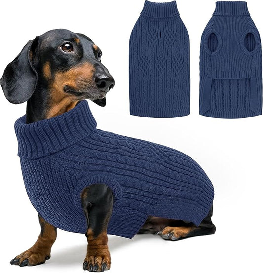 SUNFURA XS Dog Sweater, Puppy Sweaters for Small Dogs Girl Boy, Dog Christmas Sweater Turtleneck Kintwear, Thanksgiving Knitted Sweatshirt Warm Chihuahua Clothes for Fall Winter, Bluish Grey X-Small