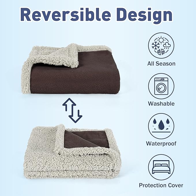 Catalonia Waterproof Bed Blanket, Washable Leakproof Bed Cover, Reversible Protector Blanket for Couch Sofa, Stain Proof Blanket Pad for Adults, 80X60 inches, Brown