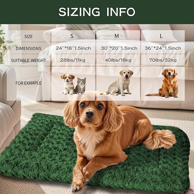 Dog Crate Bed Pad – Reversible Fleece Mat for Small, Medium, Large Dogs – Soft & Washable Anti-Slip Dog Bed Mat for Cages and Kennels – Comfortable, Durable Sleeping Pad for Dogs, Green, L