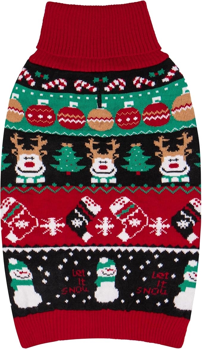 cyeollo Dog Christmas Sweater, Xmas Dogs Outfits Turtleneck Knitted Doggy Sweaters with Leash Hole Soft Dog Clothes for Medium to Large Dogs Girl & Boy, 2XL