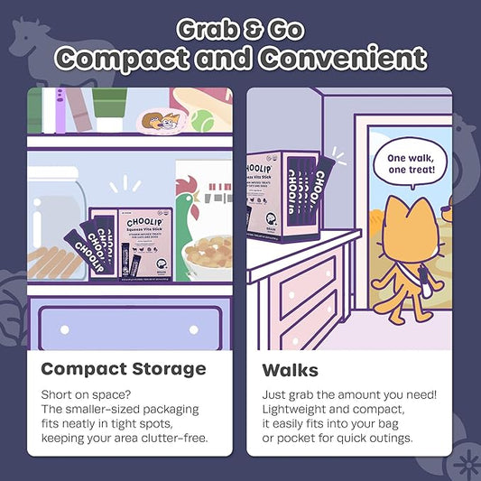 Choolip Squeeze Vita Stick Lickable Cat Treats & Dog Puree – 49-Count Brain Support Tubes, Creamy Grain-Free High-Protein Puree with DHA, Omega 3 & Vitamin B12 for Memory & Cognitive Health