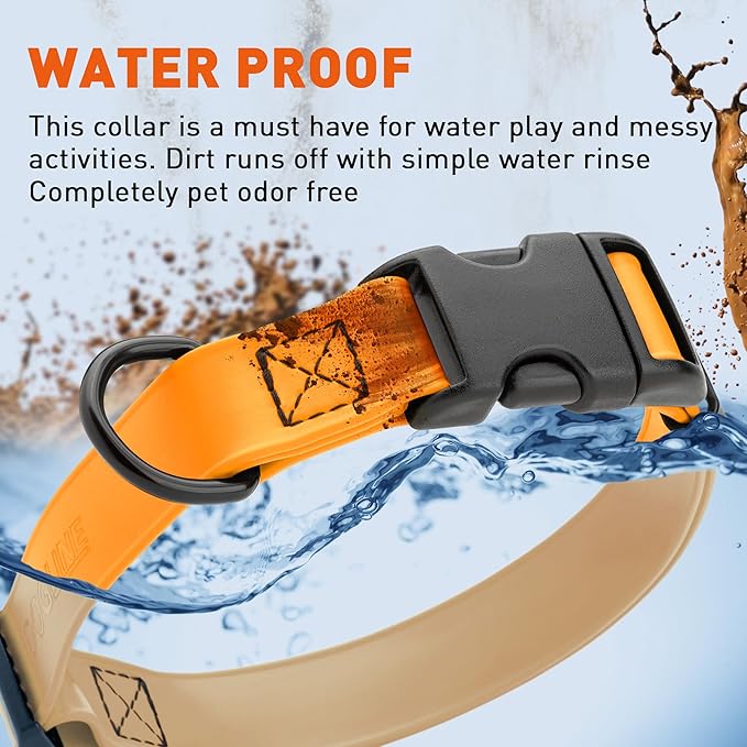 Dogline Durable Biothane Waterproof Collar for Dogs - Odor-Resistant Coated Webbing, Quick-Release Design, Comfortable Adjustable Fit, 3/4" W by 12-19" L,Tangerine Orange