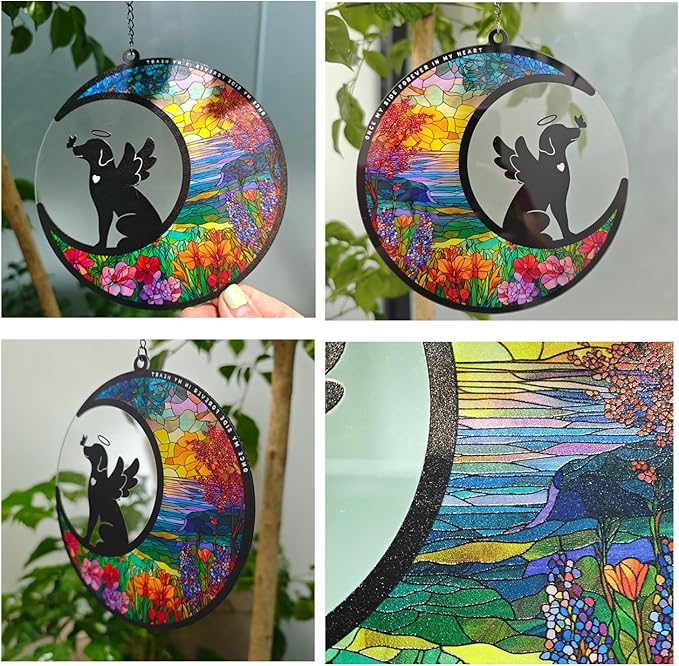 Memorial Picture Fram&Dog Memorial Suncatcher Gift Set, Pet Picture Frame, Sympathy Gifts for Loss of Loved Pet, Bereavement Gifts for Loss of Dog, Remembrance Photo Frame or Memorial Gift, Fits 4x6In Photo(GXK02)