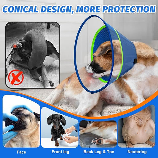 Dog Cone Collar with Soft Liner to Stop Licking, Elizabeth Recovery Collar After Surgery for Large Medium Dogs, Comfortable Pet Head Cone Alternative for Neutering Spay Injury (S)
