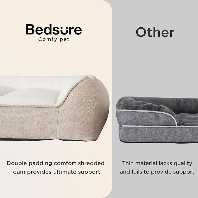 Bedsure XL Pro Orthopedic Dog Beds Large Sized Dog - Extra Thick Supportive Dogs Couch with Waterproof Washable Cover, Extra Large Comfort Pet Bed Sofa with Soft Sherpa and Nonskid Bottom, Beige