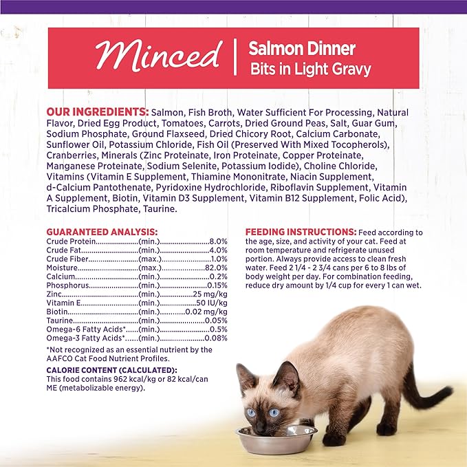 Wellness Complete Health Minced Adult Wet Cat Food, Natural, Protein-Rich, Grain Free, 3 Ounce, 24 Pack, (Salmon Entrée)