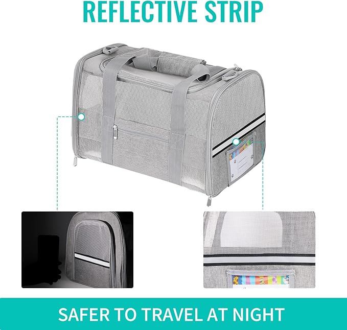 Large Airline Approved Pet Carrier Backpack for Cats & Dogs, Collapsible Cat Carrier with Breathable Mesh & Safety Leash, Portable Dog Travel Carrier for Hiking/Car/Train