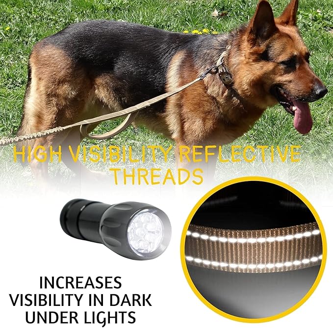 ADITYNA Tactical Bungee Dog Leash 6ft-7.5ft - Shock Absorbing Lead with 2 Padded Handles, Metal Clasp, Car Seatbelt - Heavy Duty No Pull for Medium, Large & XL Breeds