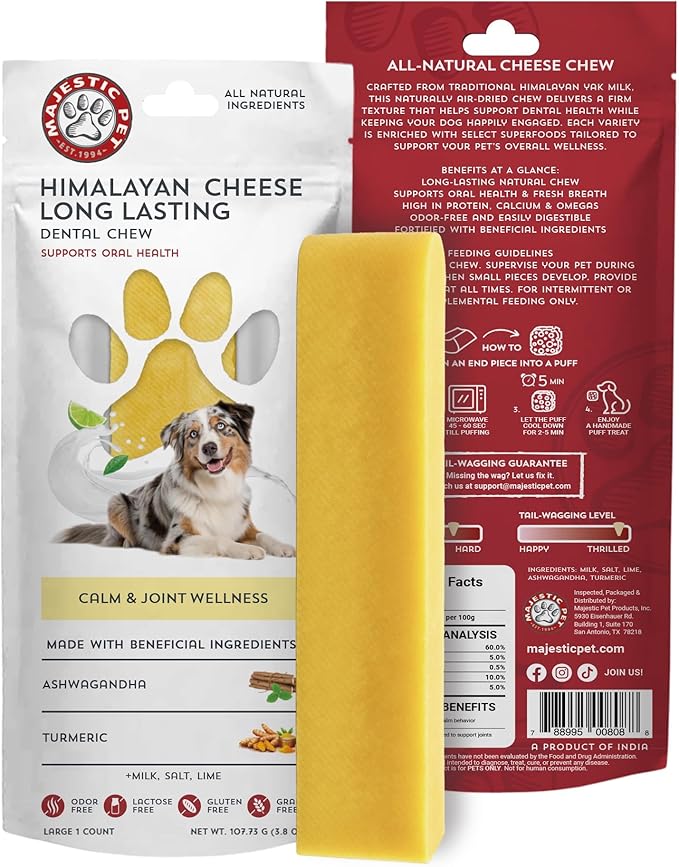 Majestic Pet Himalayan All-Natural Yak Cheese Dog Chews Made with 100% Cows Milk- Long Lasting Dental Chew for Dogs - Healthy Pet Treats (Calm & Joint Wellness, Large, 1 Pack